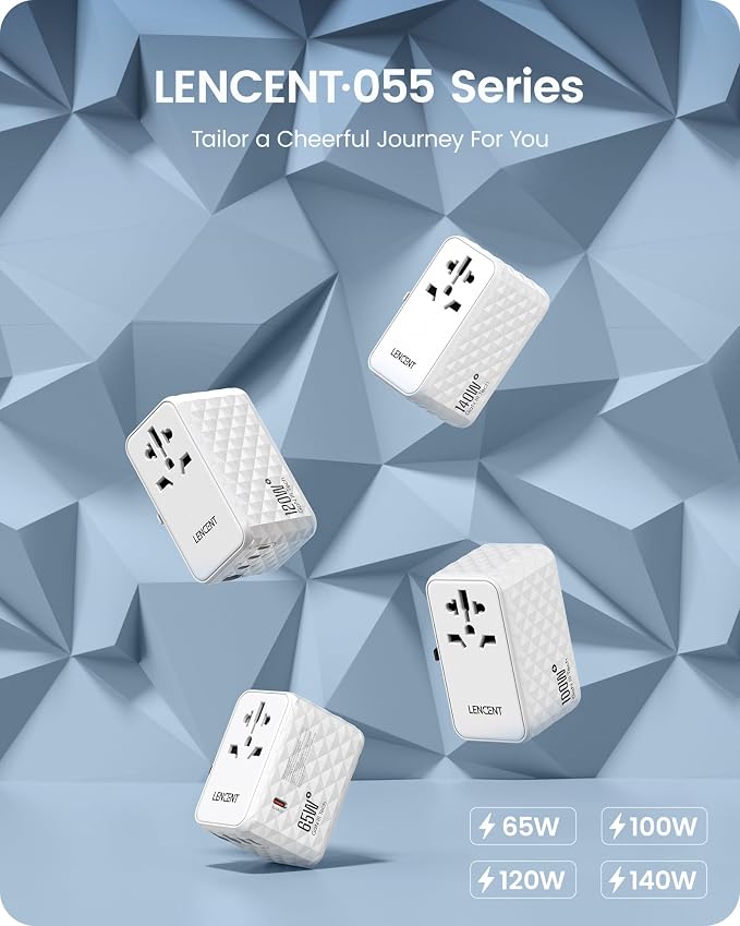 LENCENT 65W Universal Travel Adapter, GaN International Fast Charger 2 USB-A & - Image 5