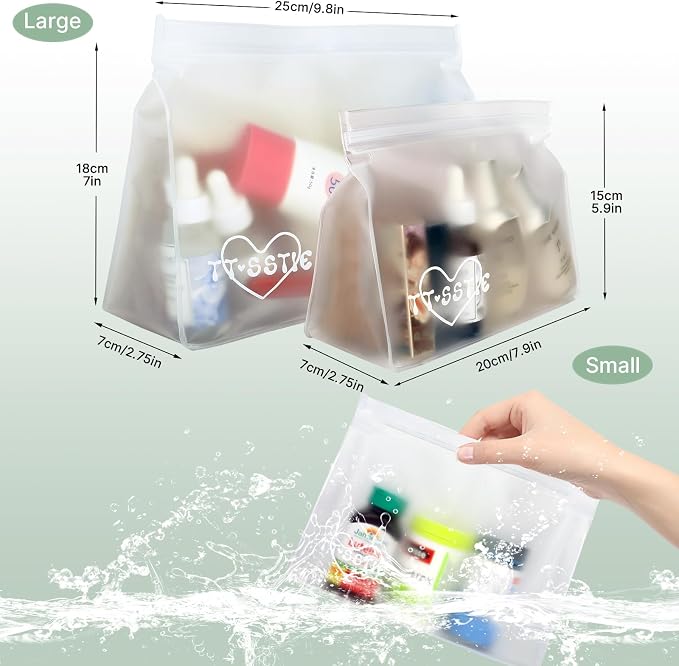 8 Pack Clear Toiletry bags, TSA Approved Quart Size Zipper Bags, PEVA Material - Image 2