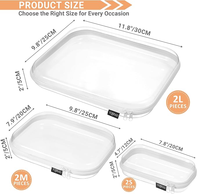6 Pack Clear Hard Shell Zipper Case, See-Through Hard Plastic Organizer Pouches - Image 3