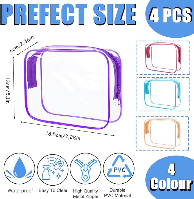 4Pack Clear Makeup Bags Waterproof Organizer Bags - Image 2