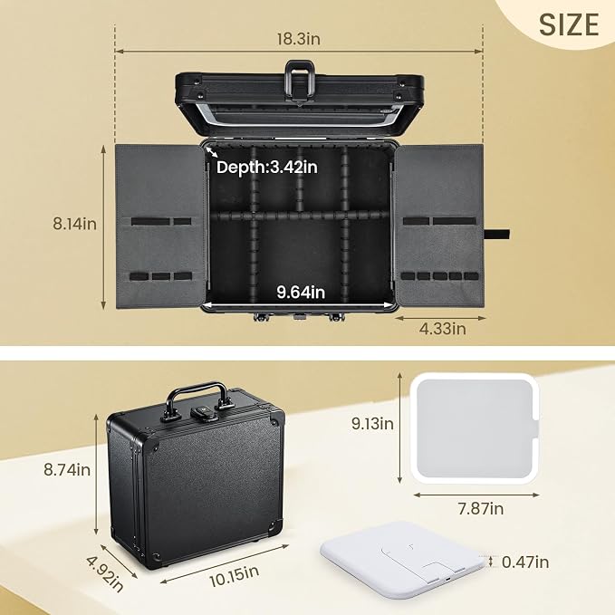 Makeup Case with Magnetic Lighted Mirror Makeup Organizer Box Travel Cosmetic - Image 6