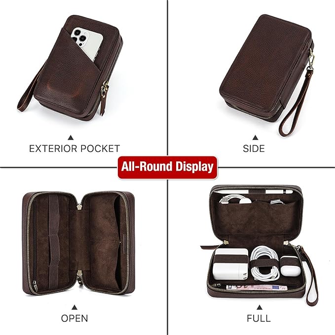 Electronic Organizer Case Tech Kit, Top Grain Leather Handmade, Portable - Image 7