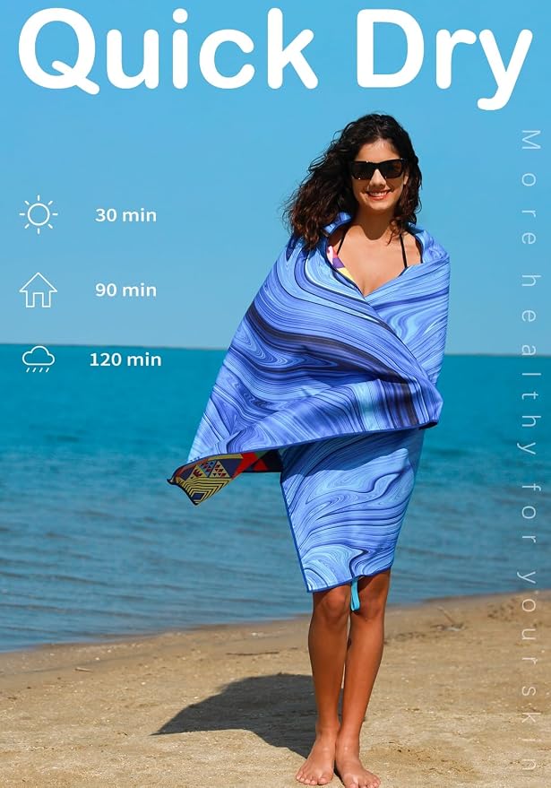 Microfiber Lightweight Beach Towel Sand Free Quick Dry Absorbent Thin Compact - Image 5