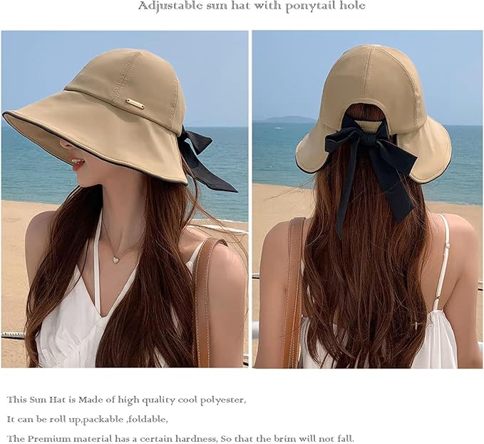 Wide Brim Hats for Woman Foldable Hats Sun Hats for Women uv Protection Bowknot - Image 3