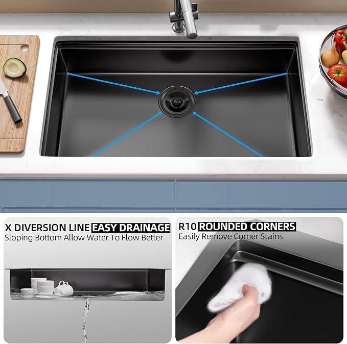 33 Inch Undermount Kitchen Sink Stainless Steel, 33x19 Undermount Workstation - Image 4