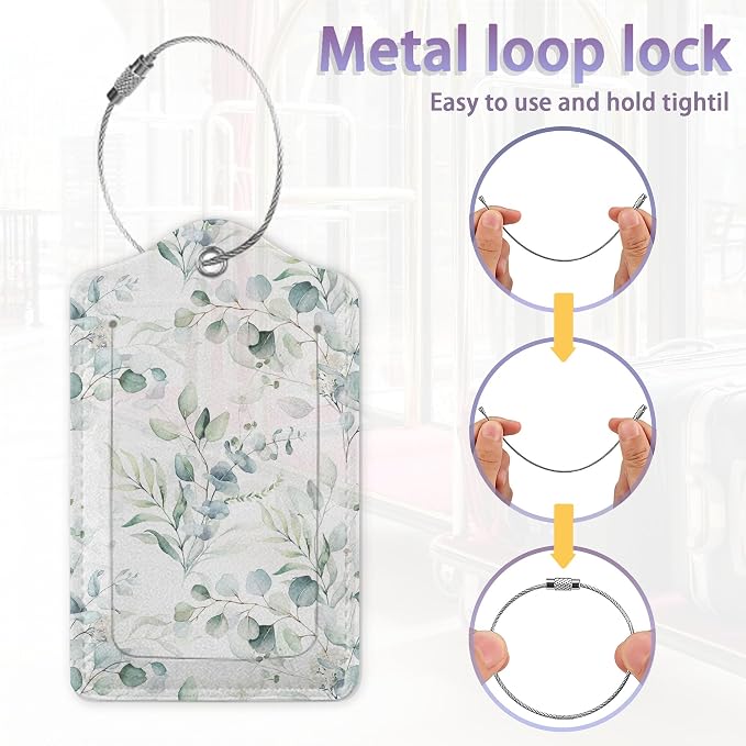 2Pcs Luggage Tag for Suitcase Sage Floral Green Leaves Cute Suitcase Tag - Image 4