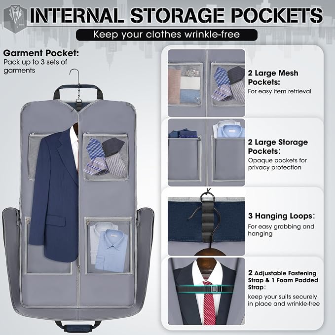 RAINSMORE Garment Bags for Travel Carry On Garment Bag for Hanging Clothes - Image 2