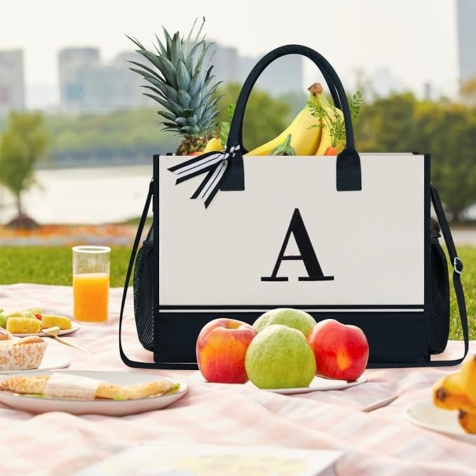 TOPDesign Personalized Initial Canvas Tote Bag, - Image 6