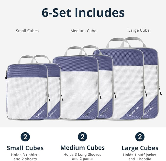 Compression Packing Cubes 6 Set, Compressible Space-Saving Packing Cubes - Image 3