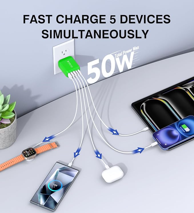 50W USB C Wall Charger Block, 5-Port C Charger Fast Charging Block PD Power - Image 2