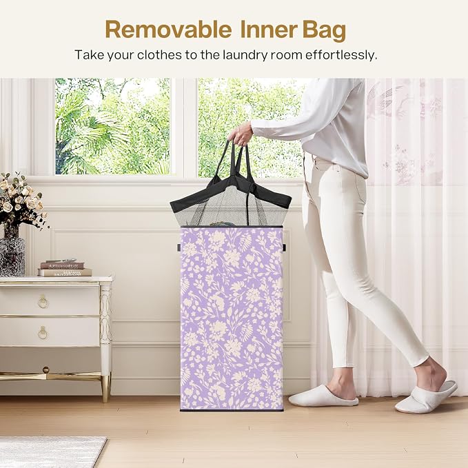 SOLEDI Laundry Hamper with Lid, 90L Tall & Large Floral Laundry Basket - Image 4