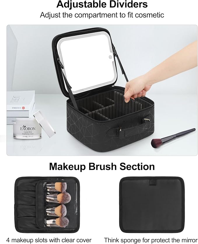 Chomeiu Makeup Bag with LED Mirror, Cute Cosmetic Bags Birthday Gifts - Image 3