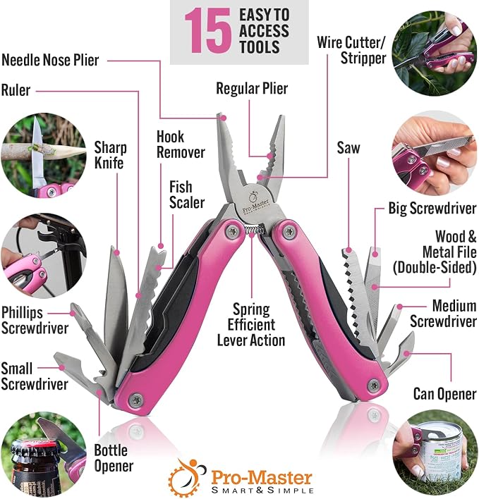 Pink Multitool 15-in-1 for Mom, Practical EDC Multi Tool Pliers, Pocket Knife - Image 2