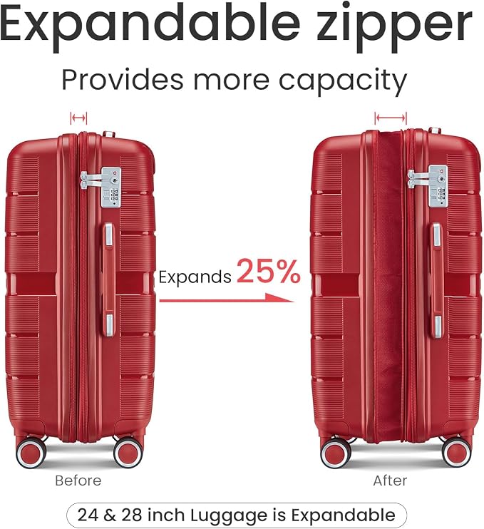 Campfun Luggage 4 Piece Sets, Expandable Carry On Luggage Set Hardshell PP - Image 2