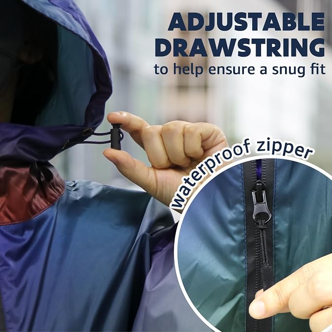 ANYOO Waterproof Rain Poncho Lightweight Reusable Hiking Hooded Coat Jacket - Image 5