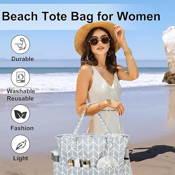 LEDAOU Beach Bag Waterproof Sandproof Women Tote Bag Pool Bag - Image 3