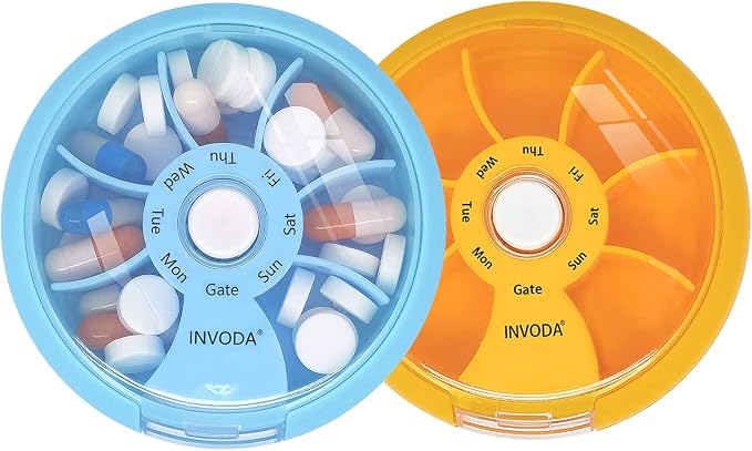 INVODA Weekly Pill Organizer 7 Compartment Rotating Pill Box by INVODA