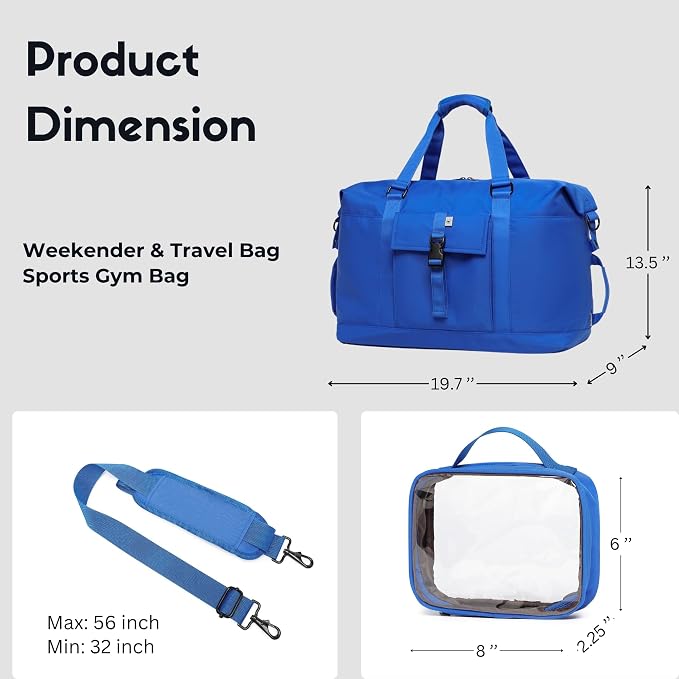 SUNNY BIRD Duffel with Utility Pouch, 40L Weekender Overnight Bag with Shoe - Image 10