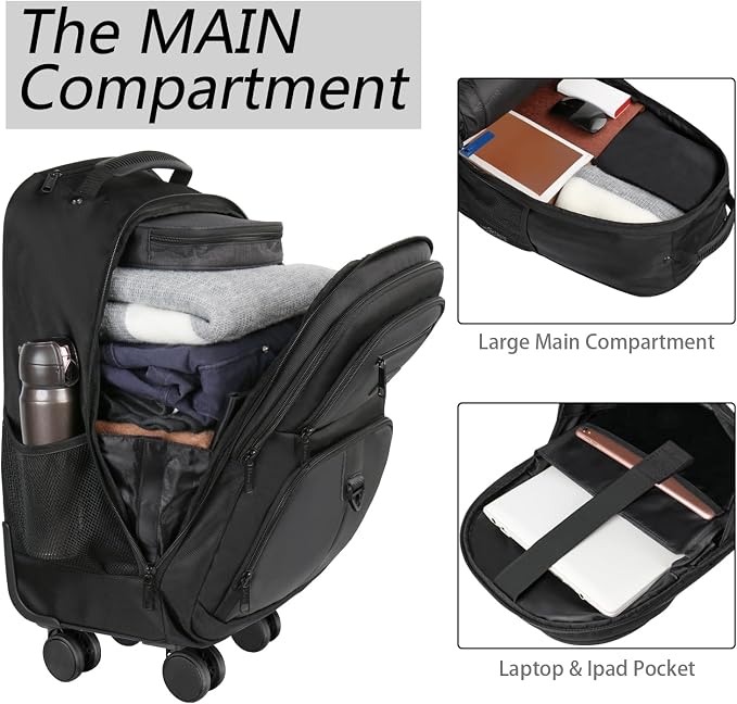 MATEIN Rolling Backpack with 4 Wheels, 17 inch Roller Travel Laptop Backpack - Image 3