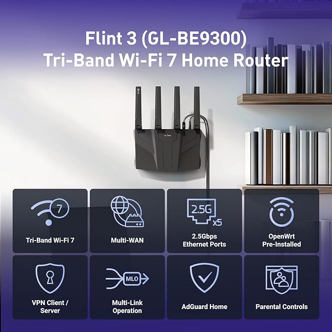 GL.iNet GL-BE9300 Tri-Band WiFi 7 Router, High-Speed 6GHz Gaming WiFi Router - Image 2