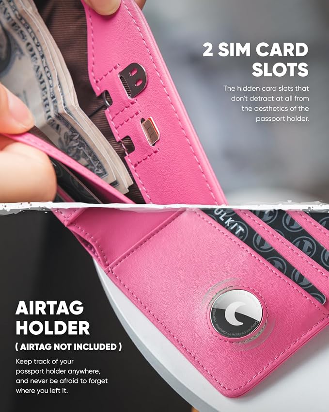 VULKIT Passport Holder with Airtag Holder RFID Blocking Passport Wallet Travel - Image 5