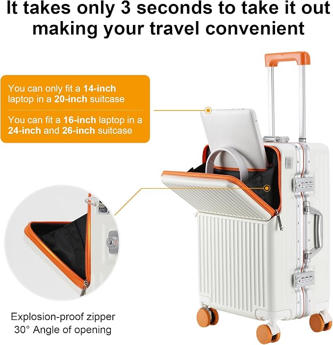 Hard Shell Luggage 20 Inch Travel Luggage, PC+ABS Aluminum Frame, Lightweight - Image 7
