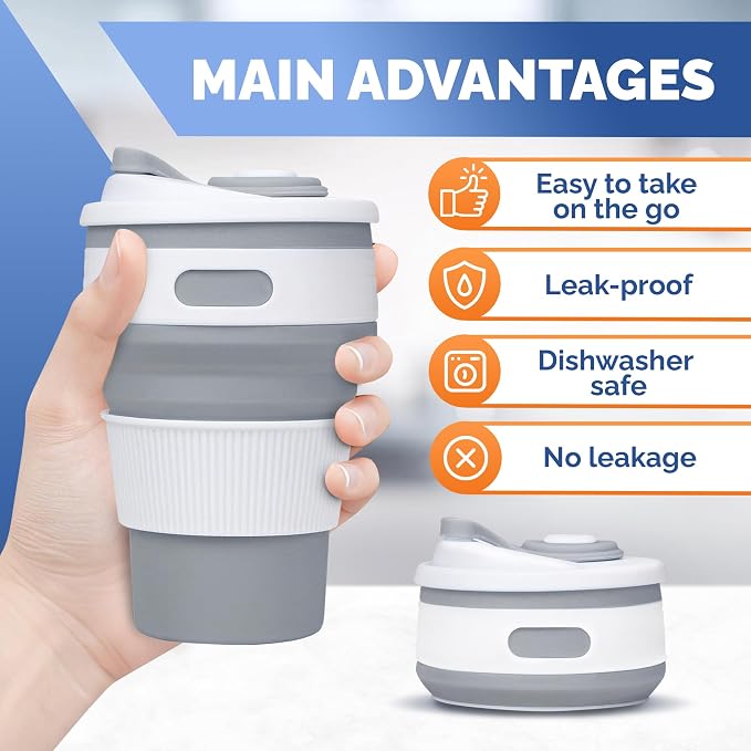 2-Pack Collapsible Coffee Cup Reusable – 12oz Leakproof Travel Coffee Mug - Image 4