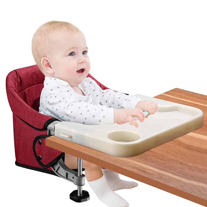 Hook-On High Chair with Removable Dining Tray, Folding Portable Clip-On Table by Toogel