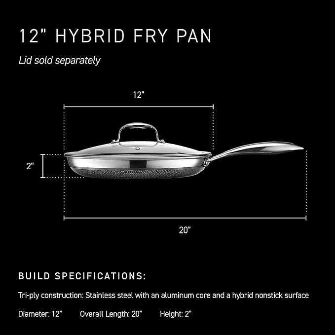 HexClad Hybrid Nonstick 12-Inch Frying Pan, Stay-Cool Handle, - Image 3