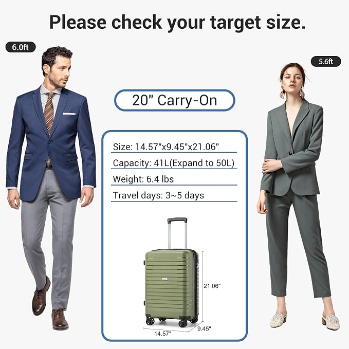Kono 20 Inch Expandable Carry On Luggage - Image 6