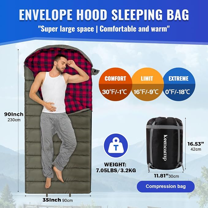 0 Degree Sleeping Bag Cotton Flannel Winter Cold Weather - Image 2
