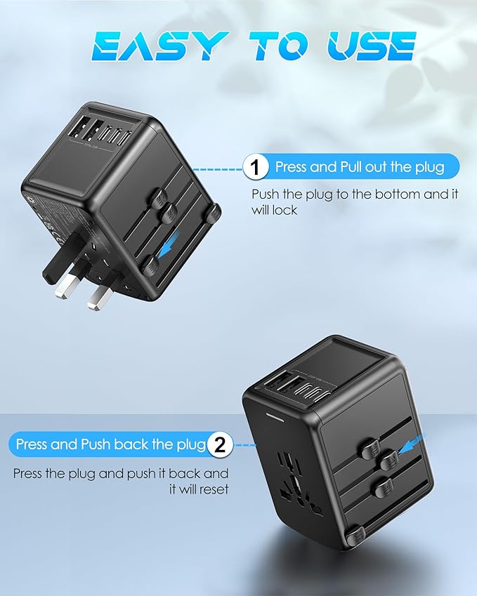 Universal Travel Adapter, 6.0A 30W International Power Adapter, 5 USB C/A Ports - Image 7