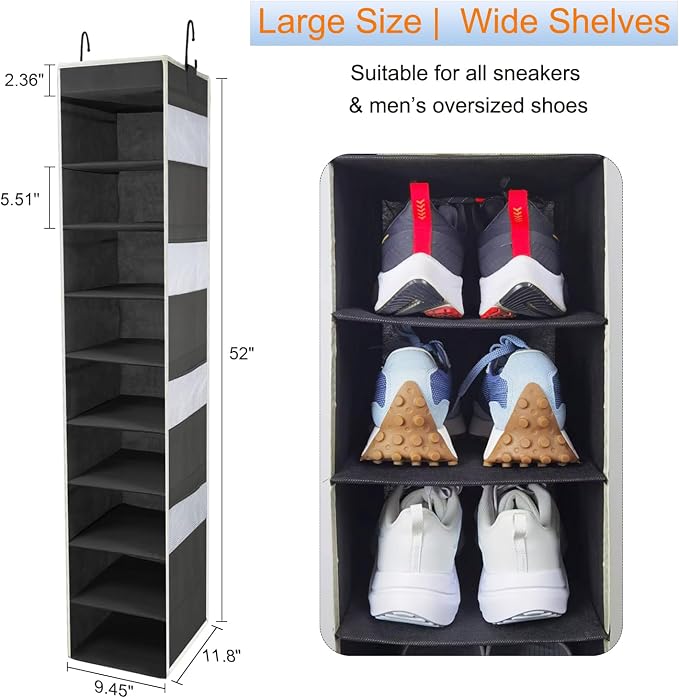 Large-Sized Hanging Shoe Organizer 10-Shelf, Sturdy Hanging Closet Organizer - Image 3