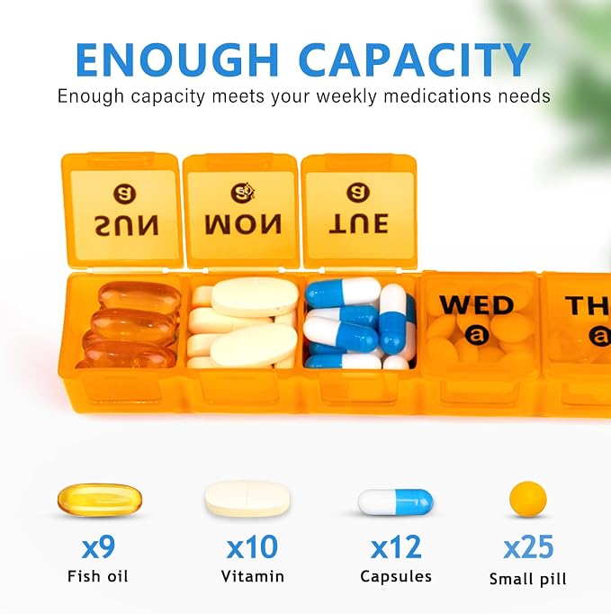 2-Pack Large Weekly Pill Organizer, 7 Day Pill Cases Organizers Once A Day - Image 2