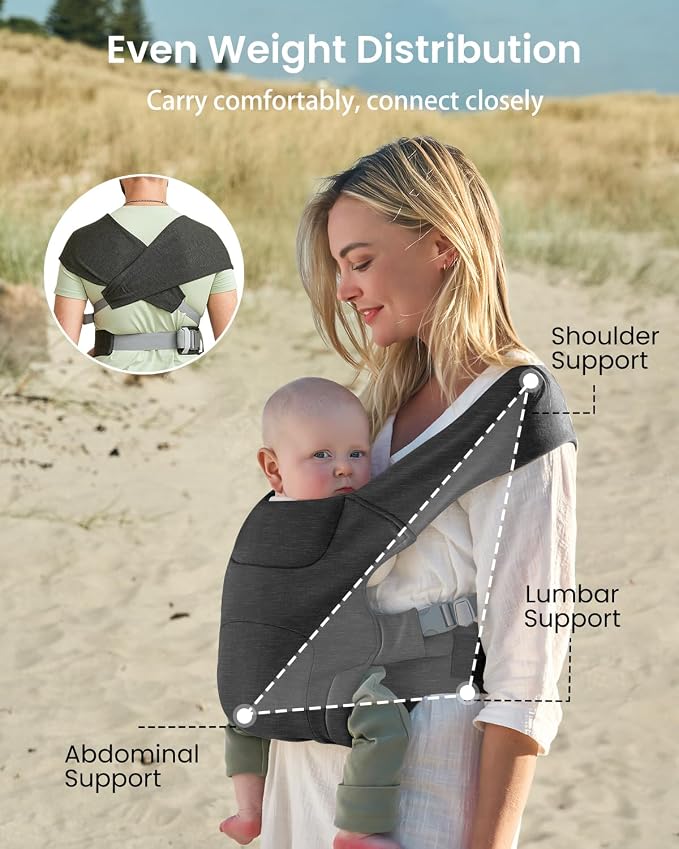 Newborn Carrier, Cozy Baby Carrier, Ergonomic Cross-Back Wrap, Hands-Free - Image 4