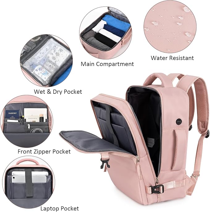 Travel Backpack for Women Men, Travel Laptop Backpack w/USB Charging Port - Image 4