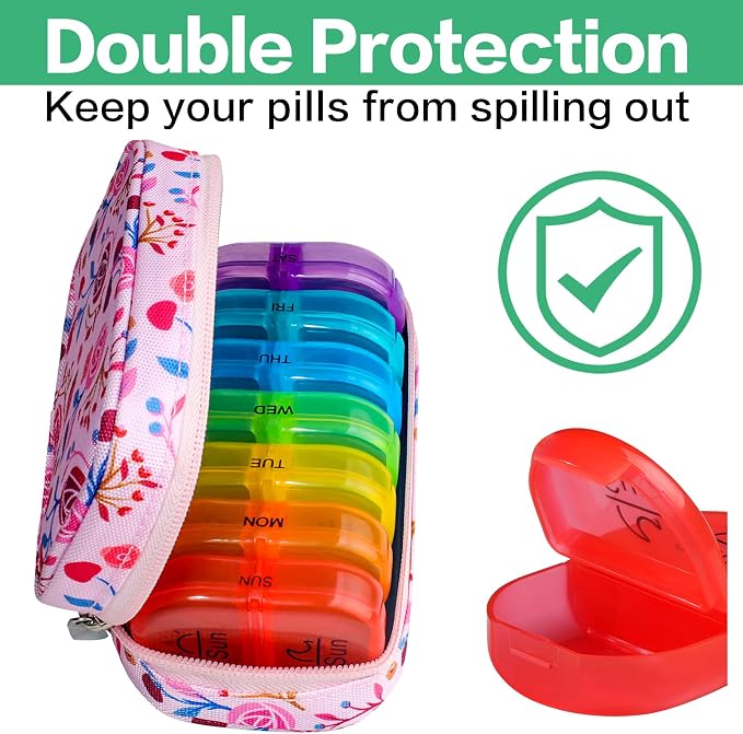 Serfeymi Weekly Travel Pill Organizer 2 Times A Day AM PM Upgraded Rainbow Pill - Image 5