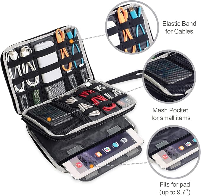 BUBM Double Layer Electronics Organizer, Travel Gadget Bag - Image 4