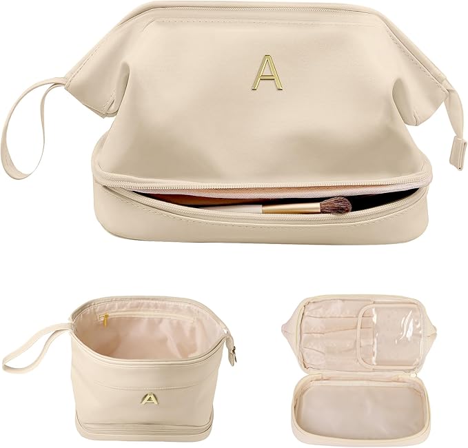 Women Gifts, Initial Large Makeup Bag, Travel Essentials, Personalized Double by Vogewood