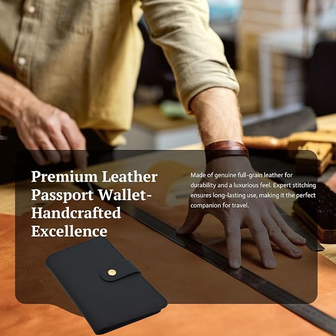 Full Grain Leather Passport Wallet, RFID Blocking Passport Holder - Image 2