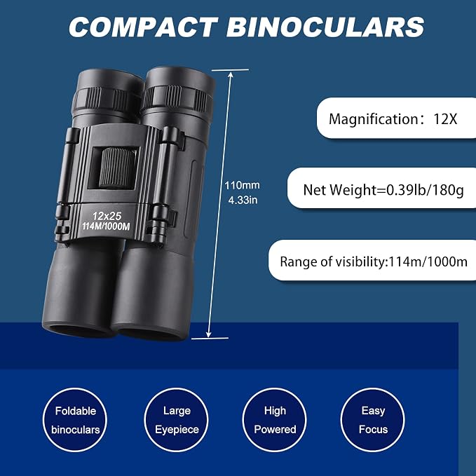 12x25 Compact Binoculars, High Powered Easy Focus Binoculars, Portable Large - Image 2