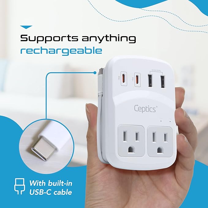 Ceptics World Travel Adapter Kit 2 USB-A, USB-C US Outlets, 20W/QC 18W Power - Image 5