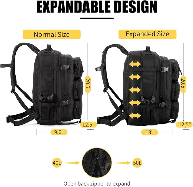 Tactical Backpack for Men, 40/50L Expandable Military Backpack, Waterproof - Image 2