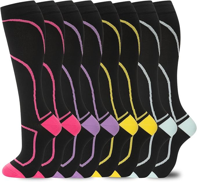 Compression Socks for Women Men Circulation Knee High 8 Pairs for Nurses by HELLOMOMOYA