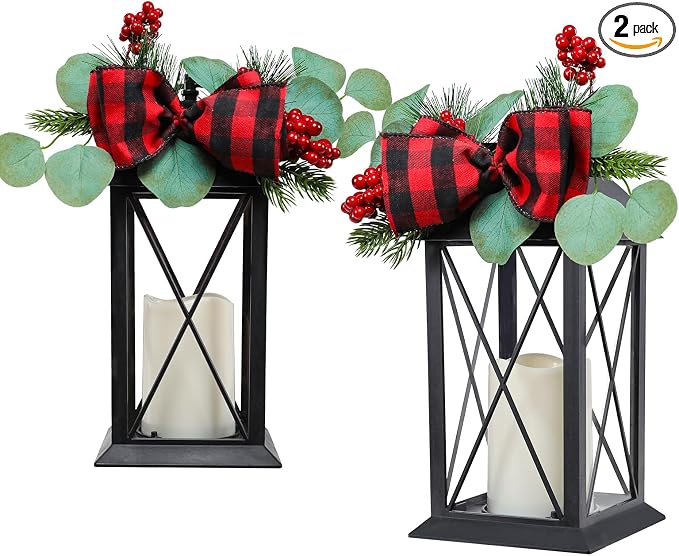 Christmas Outdoor Decor Lanterns 2 Pack, Front Porch, Gift by WonderSolar
