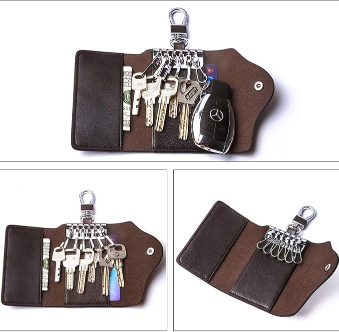 Contacts Car Key Case for Men and Women Small Leather Key Holder Key Cover - Image 5