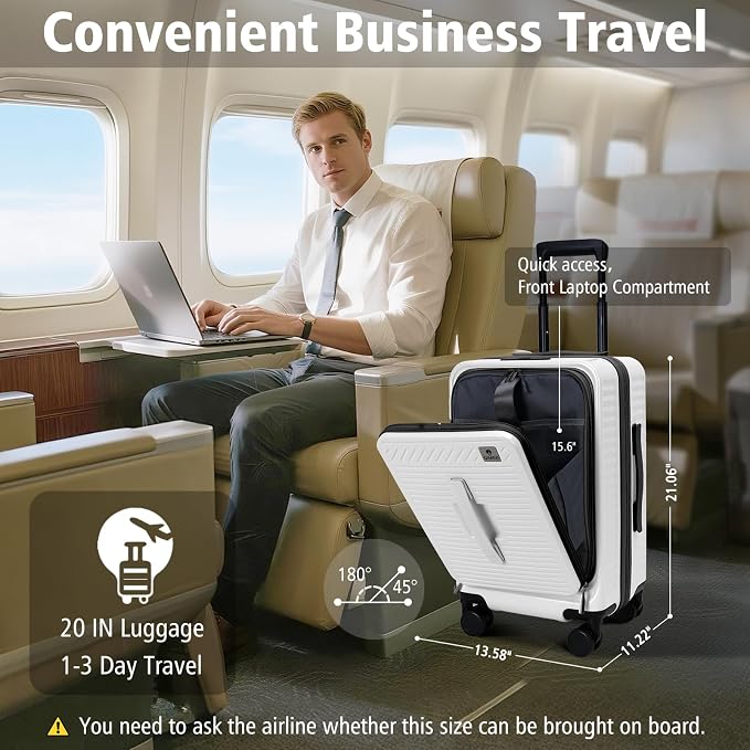 20 Inch Luggage with Spinner Wheels, Expandable Front Opening Suitcase 100% PC - Image 2