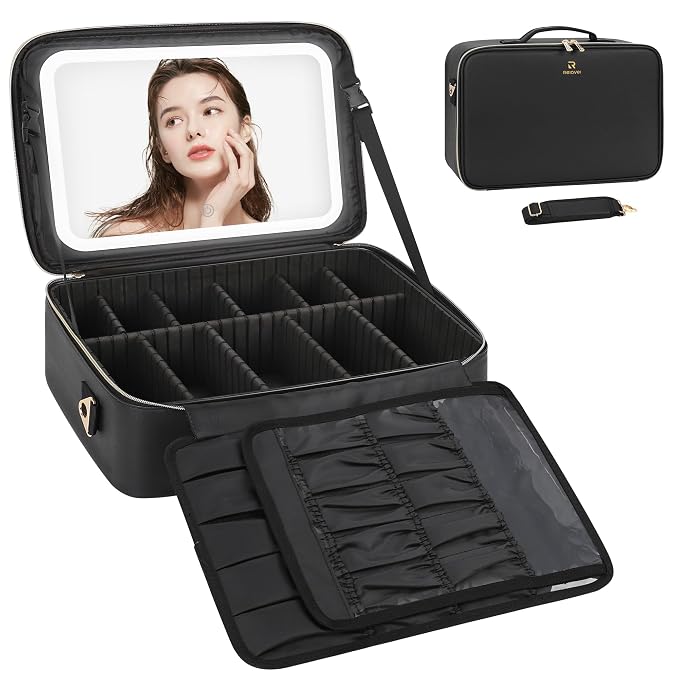 Relavel Travel Makeup Bag With LED Mirror, 16.2" Large Makeup Train Case - Image 8