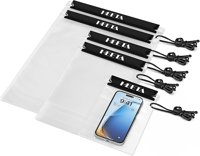 HEETA 5-Pack Clear Waterproof Dry Bag, Water Tight Cases Pouch Dry Bags by HEETA