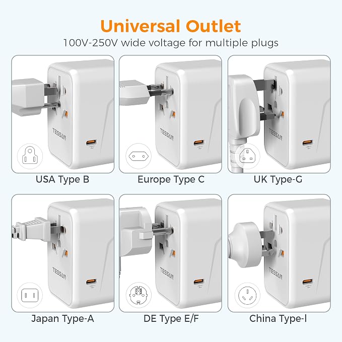 TESSAN Universal Travel Adapter, 45W International Plug Adaptor - Image 3